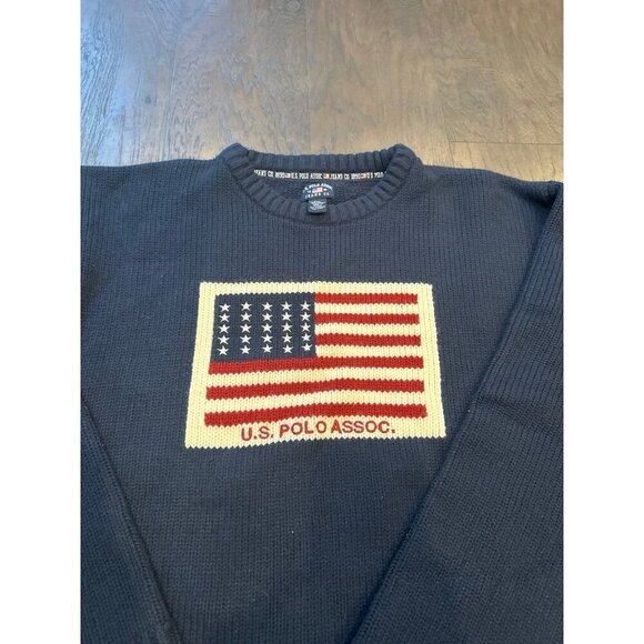 U.S. Polo Assoc. Jeans Co. Sweater PullOver Men's Sz 2XL Korea MADE USA Flag - Picture 2 of 3